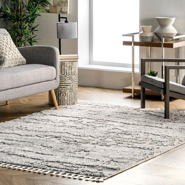 Nuloom Joan Textured Abstract Tassel Area Rug Grey
