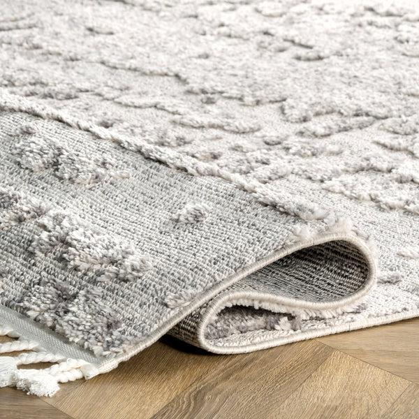 Nuloom Joan Textured Abstract Tassel Area Rug Grey
