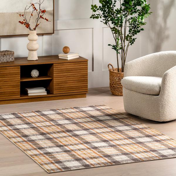 Nuloom Kalila Retro Plaid Area Rug Orange & Ivory