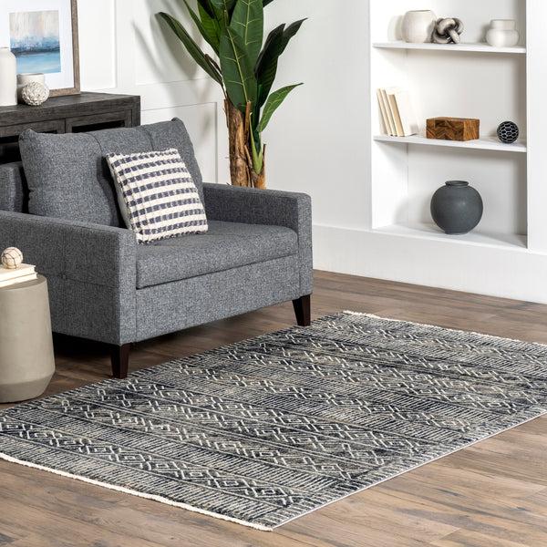 Nuloom Kattie Tribal Striped Fringe Area Rug Blue