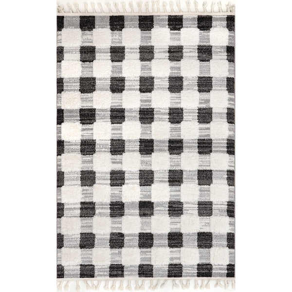 nuloom Kellina Plaid High/Low Tassel Area Rug Gray