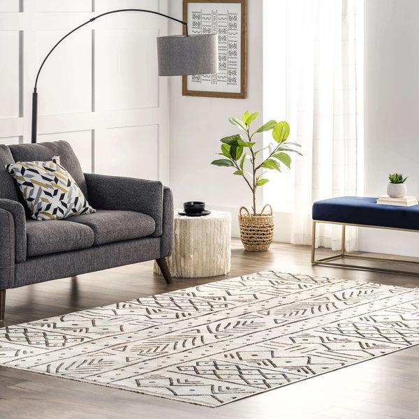 Nuloom Kendra Tribal Panel Fringe Area Rug Beige