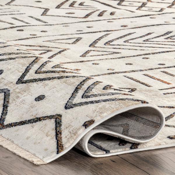 Nuloom Kendra Tribal Panel Fringe Area Rug Beige