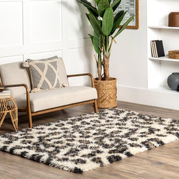 Nuloom Kenina Leopard Shag Area Rug Ivory