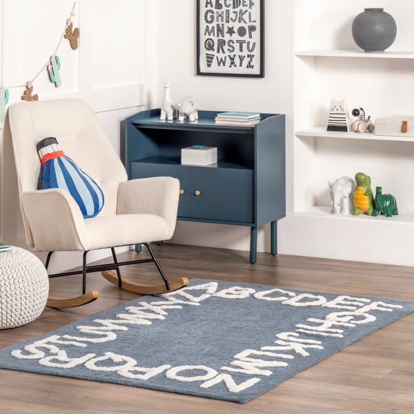 Nuloom Kids Washable Round Alphabet Rug Blue