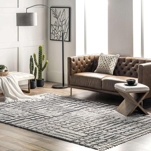 Nuloom Lea Textured Maze Tassel Area Rug Gray