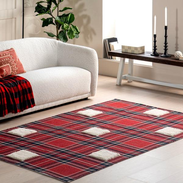 Nuloom Leena High-Low Checkered Plaid Area Rug Red