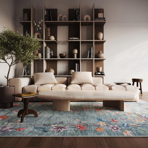 Nuloom Nuloom Liorena Traditional Floral Washable Rug Blue