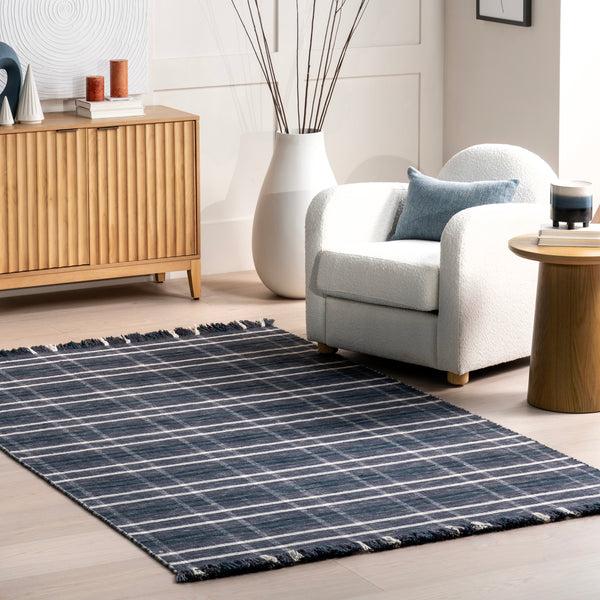 Nuloom Loretta Plaid Wool Fringe Area Rug Blue