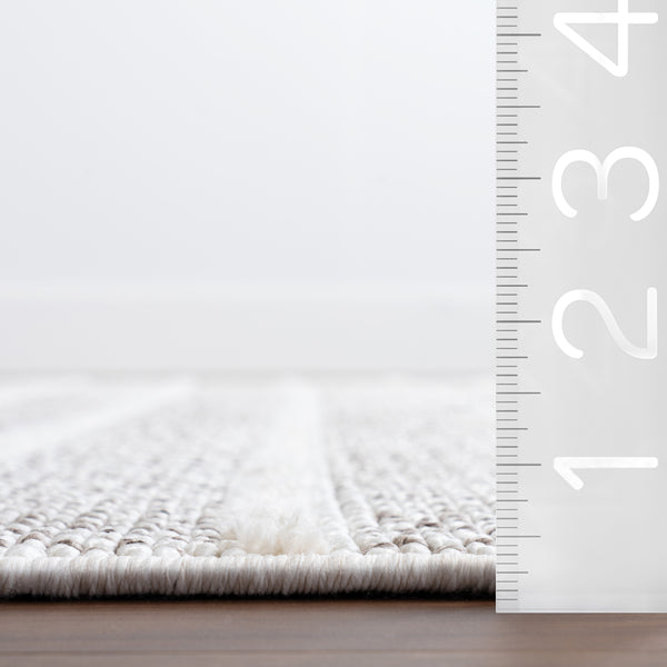 Nuloom Lucretia Striped Tassels Area Rug Ivory