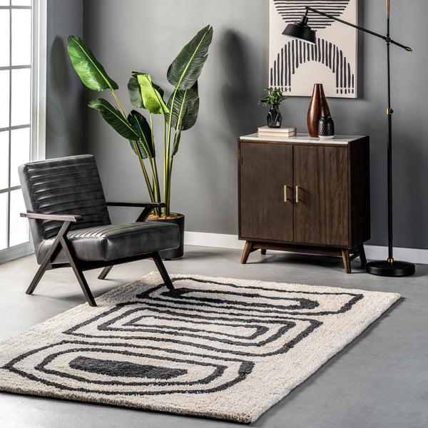 Nuloom Mica Abstract Circles Shag Area Rug Ivory