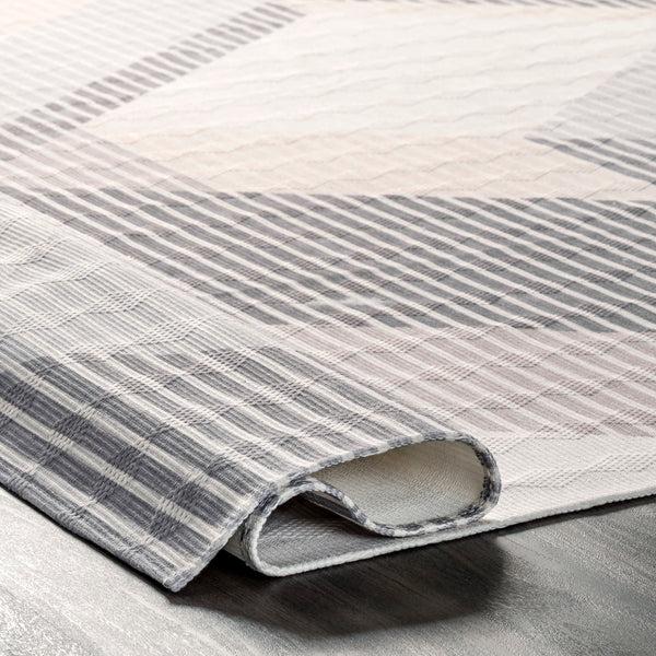 Nuloom Pinstriped Abstract Washable Area Rug Beige