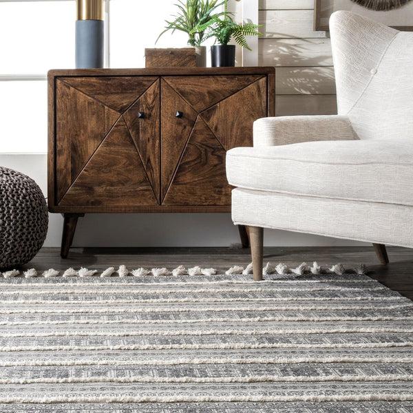 Nuloom Rasmus Greek Frieze Stripes Area Rug Gray