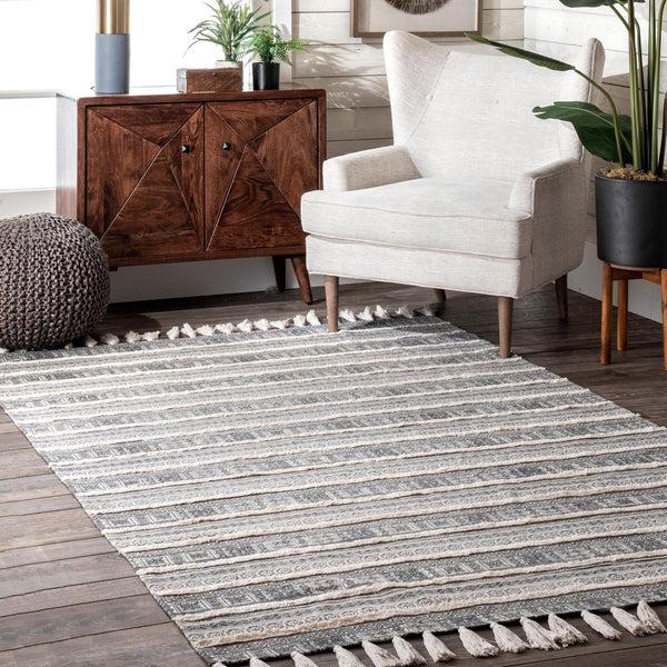 Nuloom Rasmus Greek Frieze Stripes Area Rug Gray
