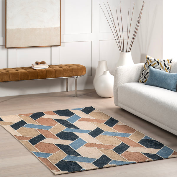 Nuloom Rhea Abstract Geometric Coton Area Rug Blue