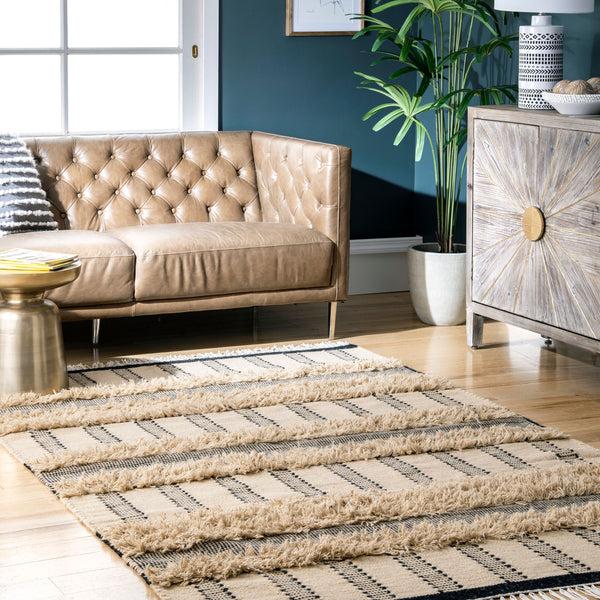 Nuloom Rosalyn Shaggy Ziggy Stripes Tan