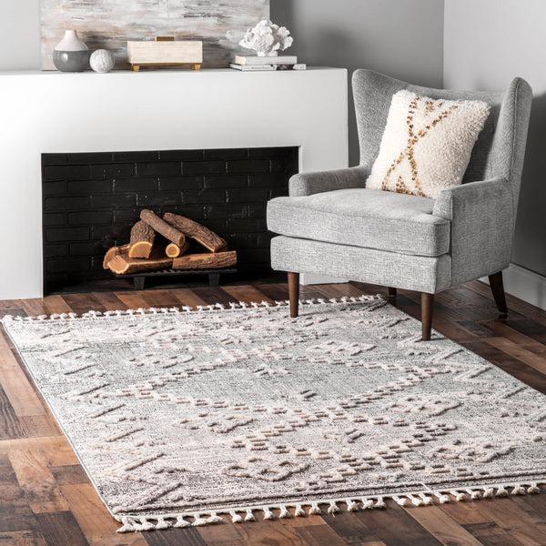 Nuloom Roxy Textured Diamond Tassel Area Rug Grey