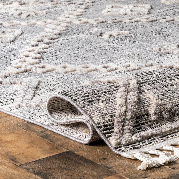 Nuloom Roxy Textured Diamond Tassel Area Rug Grey