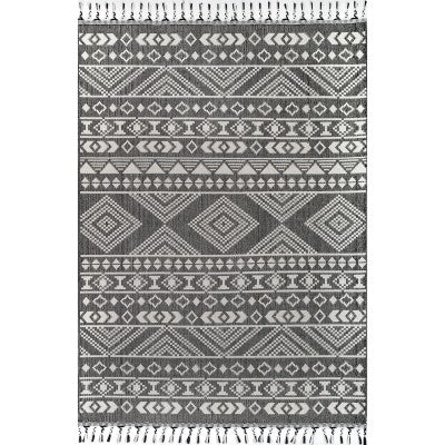 nuloom Ryan Banded Tribal Printed Flatweave Grey