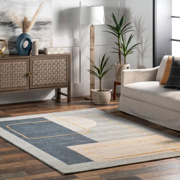 Nuloom Shelley Abstract Striped Wool Area Rug Blue