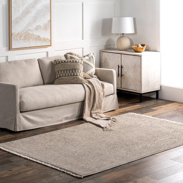 Nuloom Solid Farmhouse Fringe Area Rug Beige