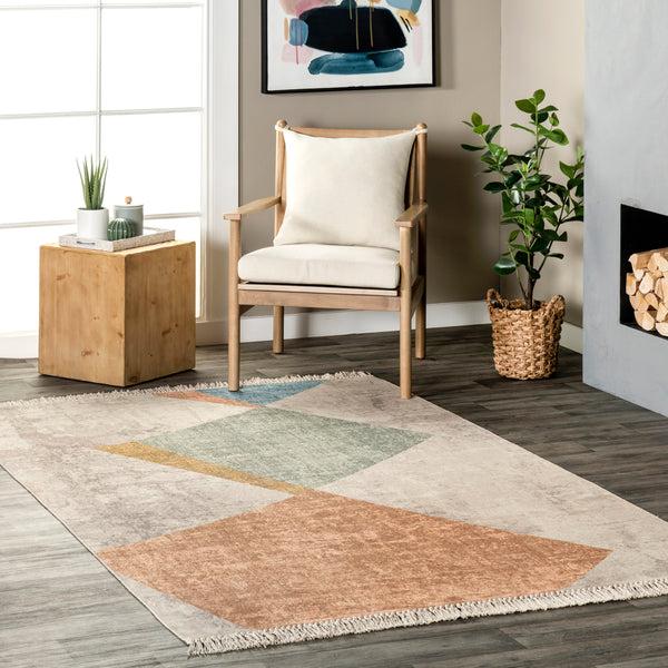 Nuloom Sunny Abstract Fringe Area Rug Beige