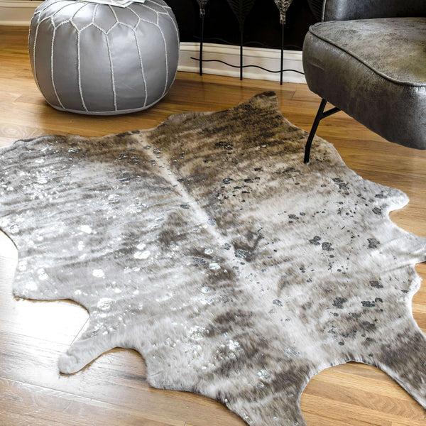 Nuloom Tinley Spotted Faux Cowhide Area Rug Grey