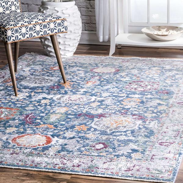 Nuloom Vintage Kali Floral Fringe Area Rug Blue