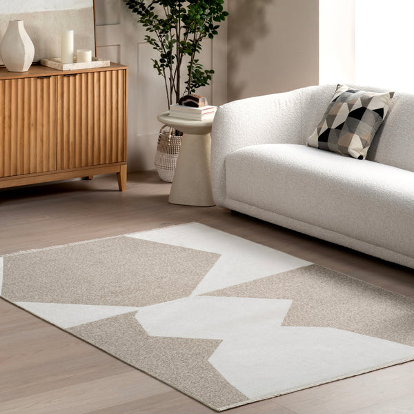 Nuloom Nura Abstract Reversible Machine Washable Fringe Area Rug Beige