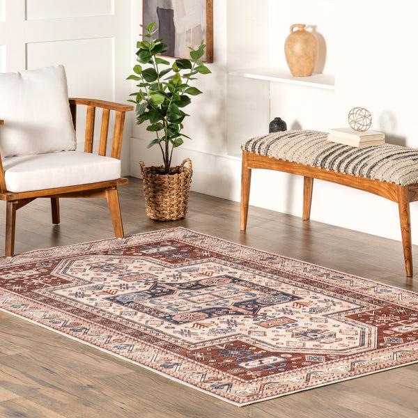 Nuloom Órla Tribal Bordered Machine Washable Area Rug Rust