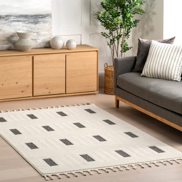 Nuloom Paccia High-Low Modern Striped Tasseled Area Rug Grey