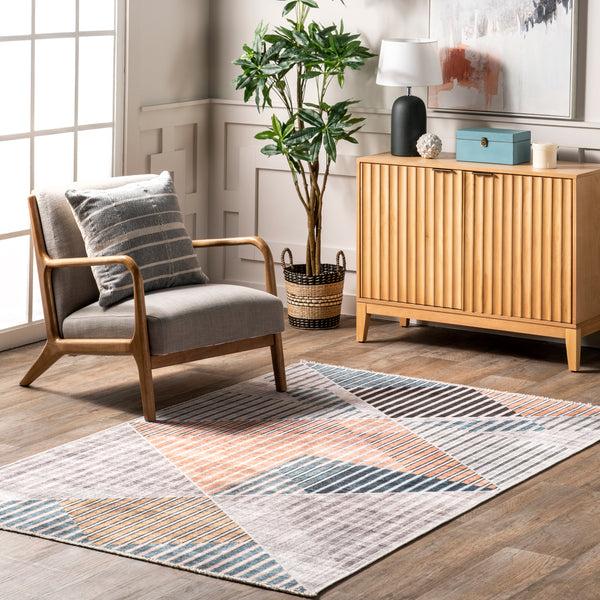 Nuloom Page Diamond Striped Machine Washable Area Rug Beige