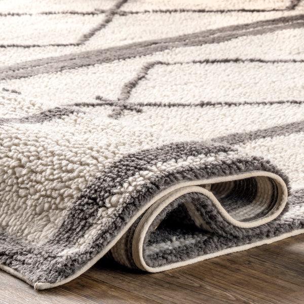 Nuloom Paneled Diamonds Wool Washable Area Rug Ivory
