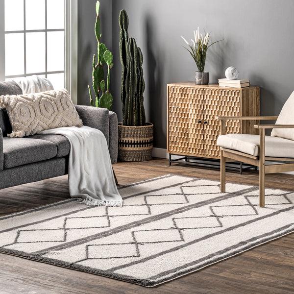 Nuloom Paneled Diamonds Wool Washable Area Rug Ivory