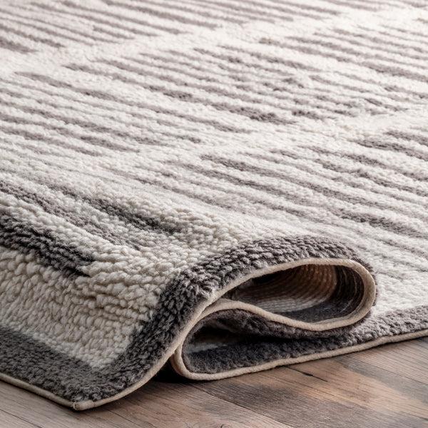 Nuloom Paneled Pinstripes Wool Washable Area Rug Ivory