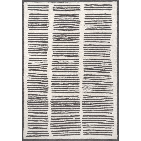 nuloom Paneled Pinstripes Wool Washable Area Rug Ivory