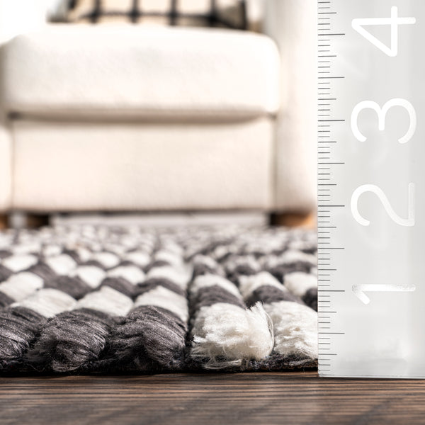 Nuloom Pania Contemporary Checkered Fringe Area Rug Dark Gray