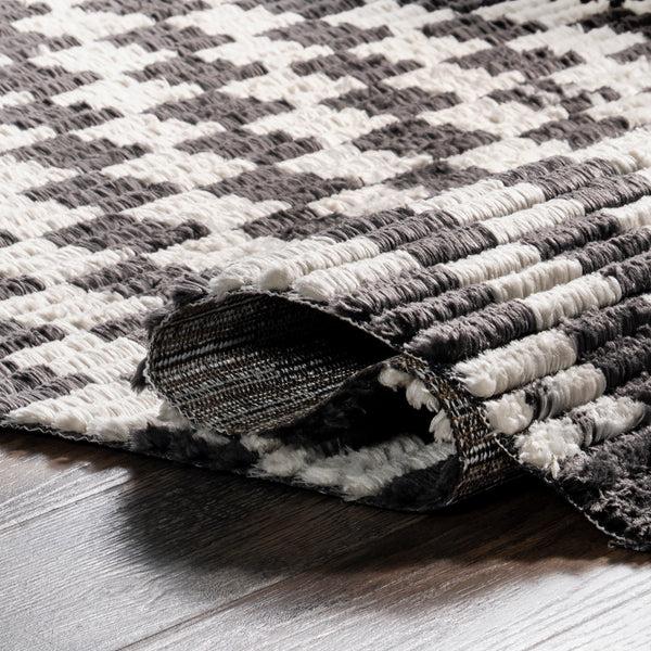 Nuloom Pania Contemporary Checkered Fringe Area Rug Dark Gray