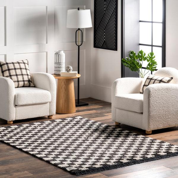 Nuloom Pania Contemporary Checkered Fringe Area Rug Dark Gray