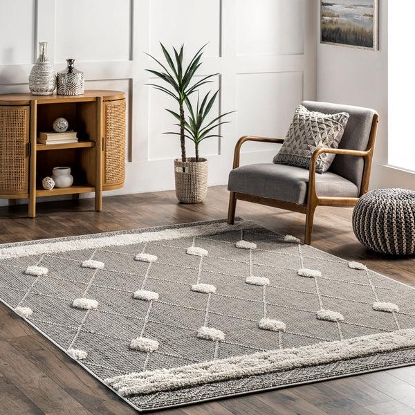 Nuloom Paola High Low Textured Shaggy Diamond Dotted Area Rug Grey