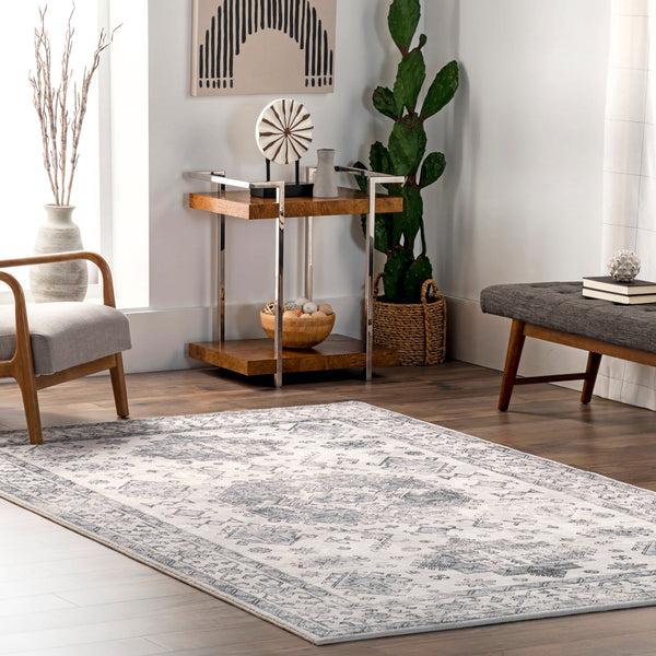 Nuloom Parisa Vintage Medallion Bordered Area Rug Grey