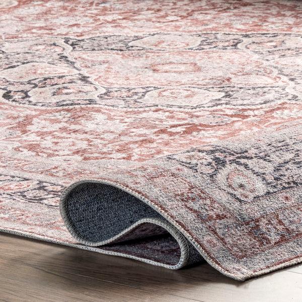 Nuloom Paulina Machine Washable Traditional Floral Medallion Area Rug Beige