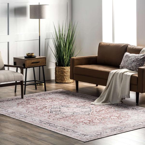 Nuloom Paulina Machine Washable Traditional Floral Medallion Area Rug Beige
