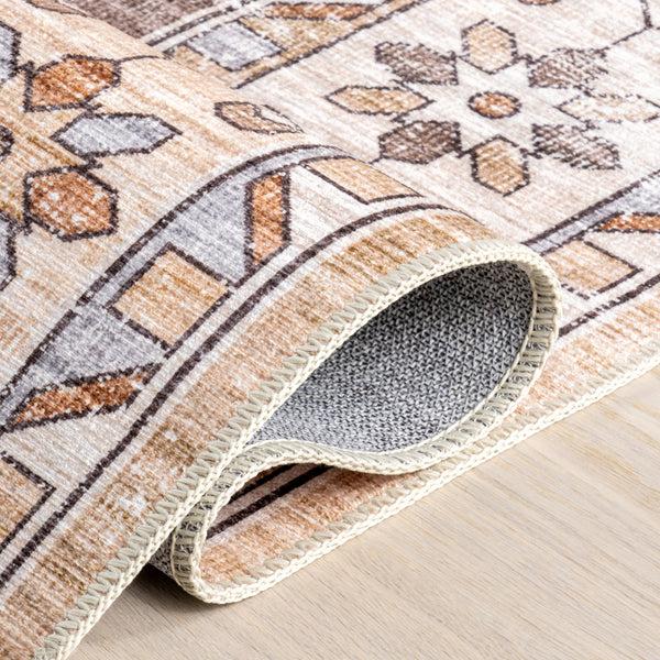 Nuloom Pavani SplashGuard Vintage Bordered Machine Washable Area Rug Sand