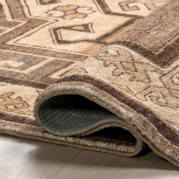 Nuloom Peony Traditional Medallion Machine Washable Area Rug Brown