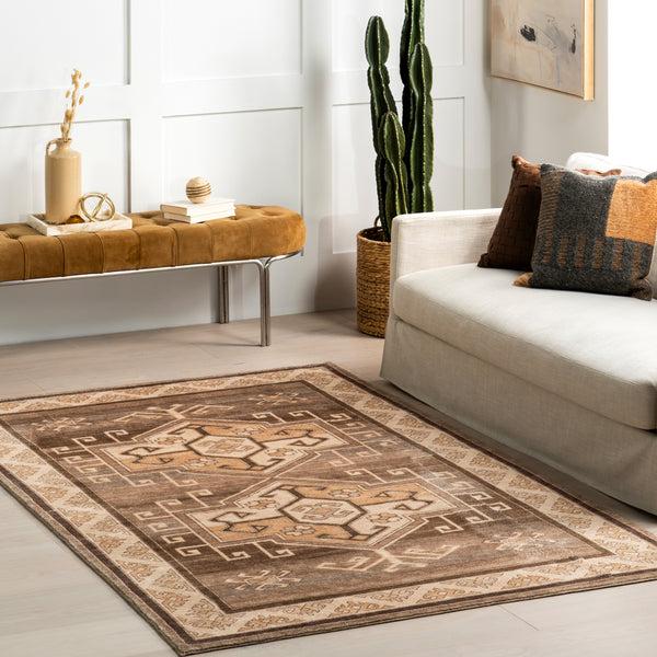 Nuloom Peony Traditional Medallion Machine Washable Area Rug Brown