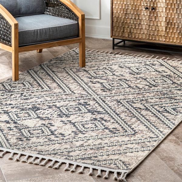 Nuloom Persephone Vintage Lattice Tassel Light Grey