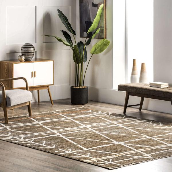 Nuloom Pippa Distressed Diamond Trellis Fringe Area Rug Beige