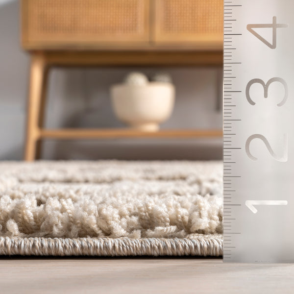 Nuloom Polina Geometric High-Low Tasseled Area Rug Beige