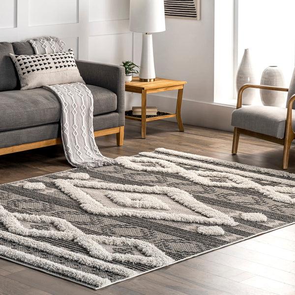 Nuloom Presleigh High Low Textured Shaggy Diamond Area Rug Grey